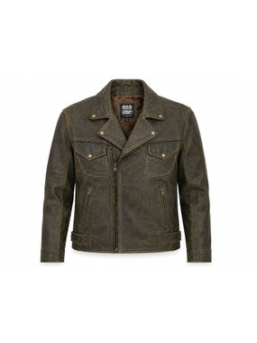 Vtg Y2K Highway One Men Leather Motorcycle Jacket Sz XXL Distressed Olive Brown